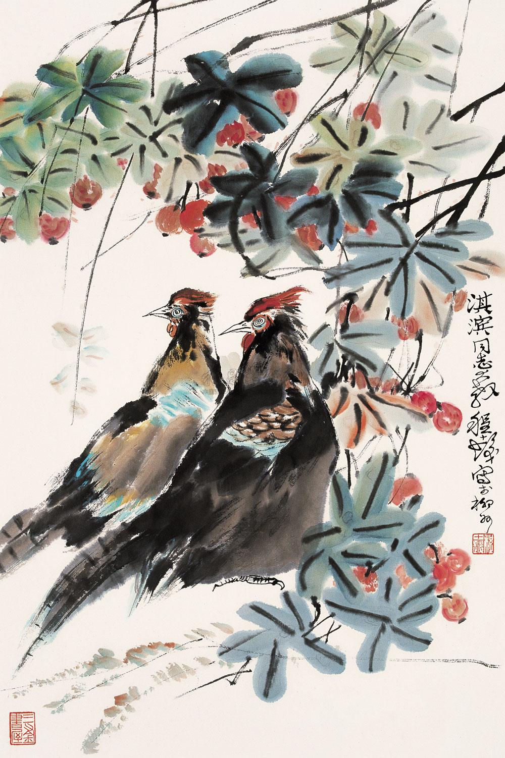 0037锦鸡立轴