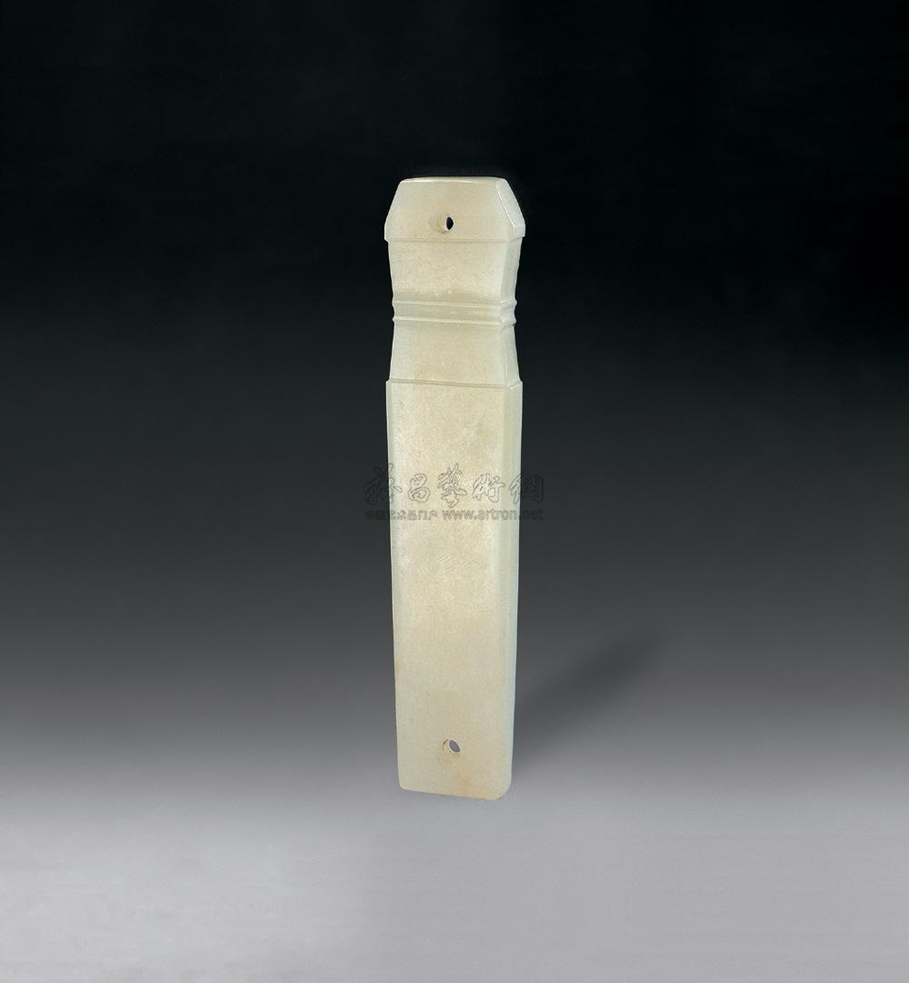 1622商白玉弦纹柄形器