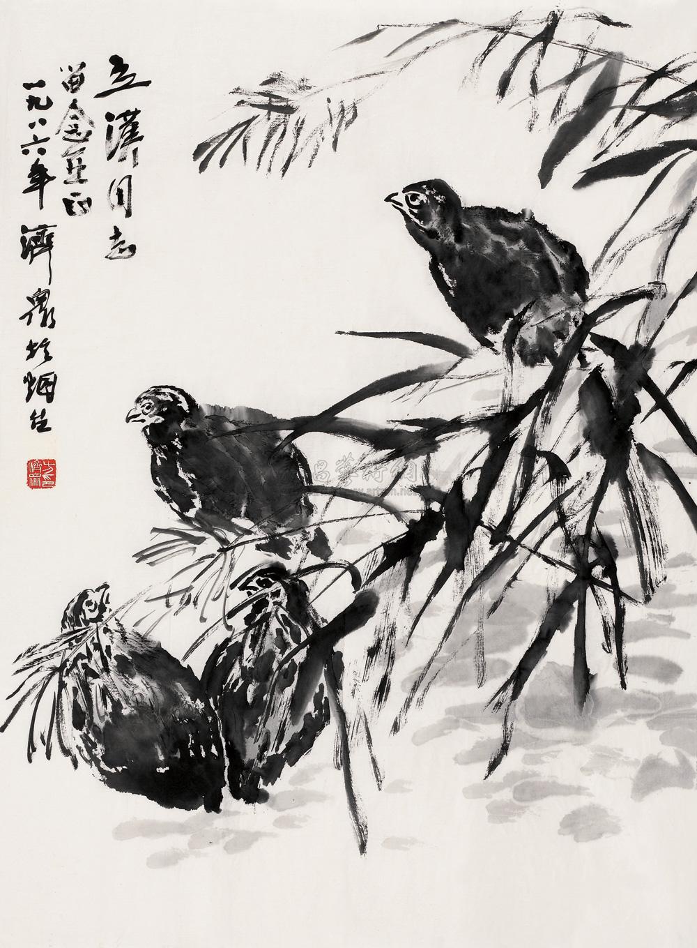 02441986年作鹌鹑镜心水墨纸本