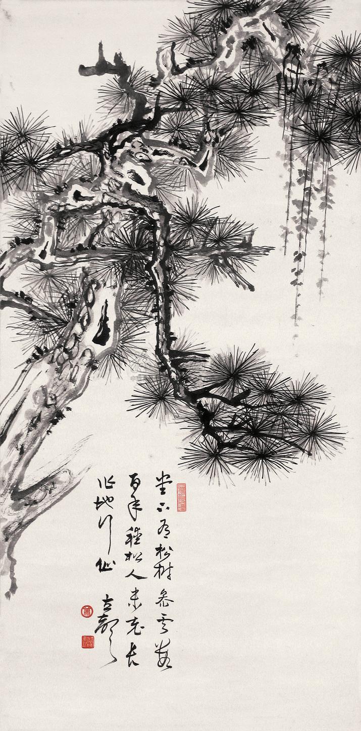 0003 古松 立轴 设色纸本