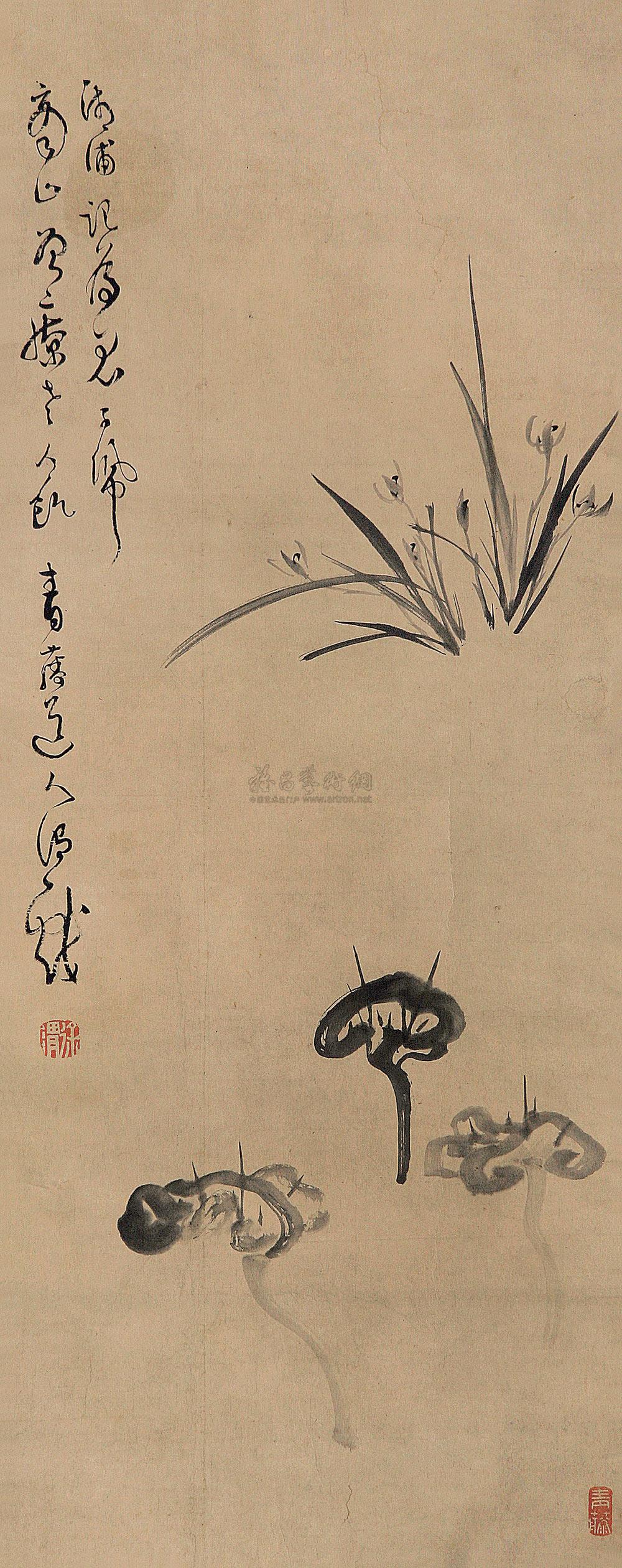 0149灵芝立轴水墨纸本