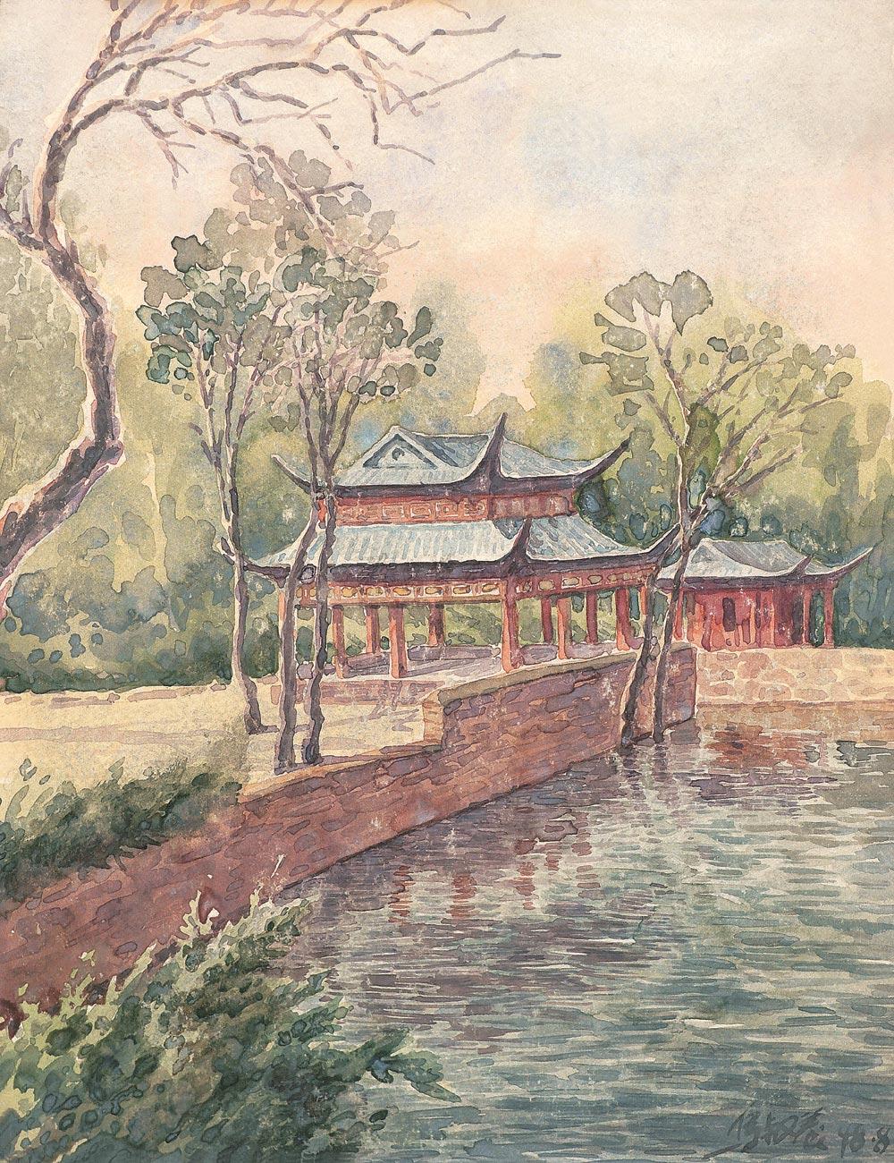 0010 园林风景 纸本水彩