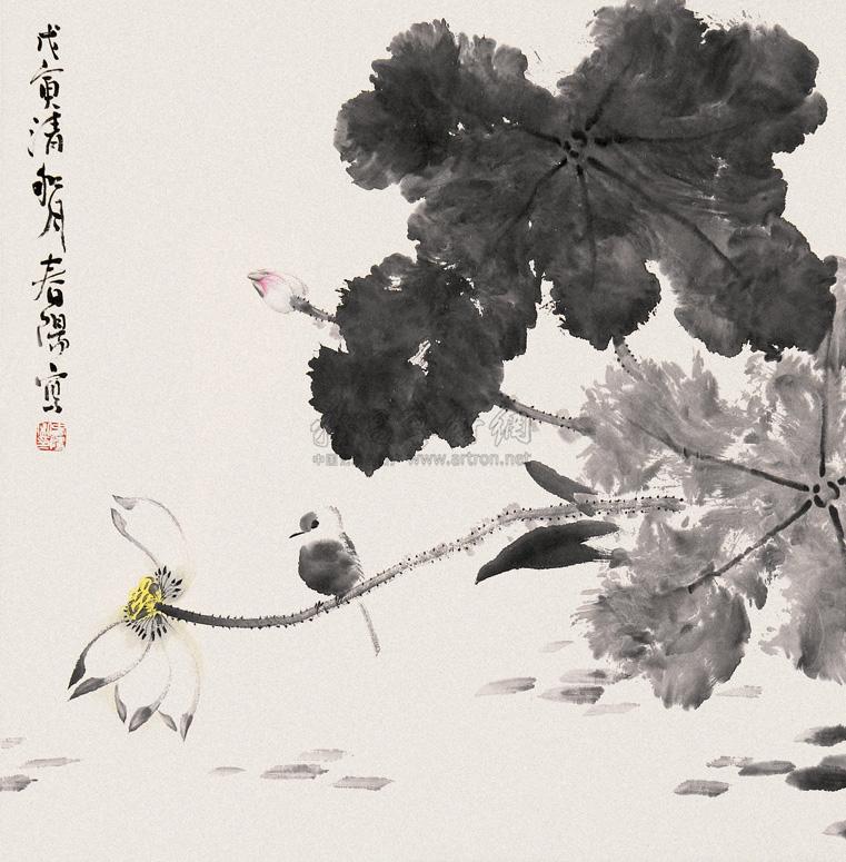 【1998年作 荷花小鸟 立轴 设色纸本】拍卖品_图片_价格_鉴赏_绘画