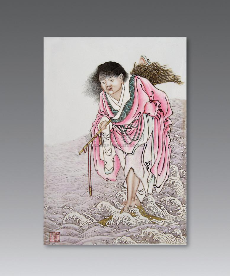 0671 民国 粉彩刘海戏金蟾纹瓷板