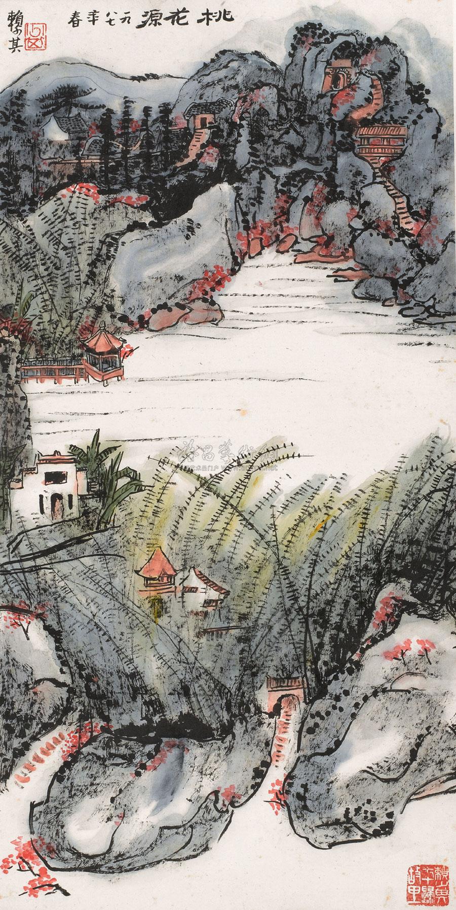 02851987年作桃花源立轴设色纸本