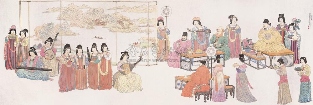 0292宴宾图镜心设色纸本
