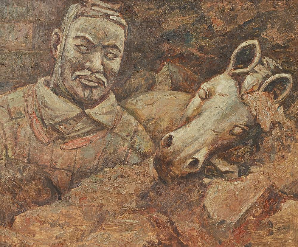0180兵马俑布面油画