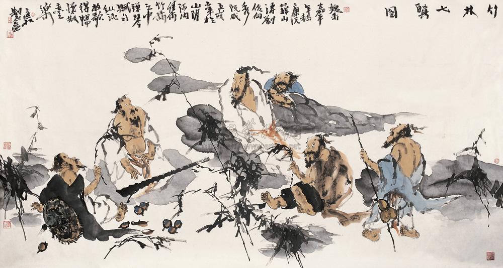 0117竹林七贤图镜心设色纸本