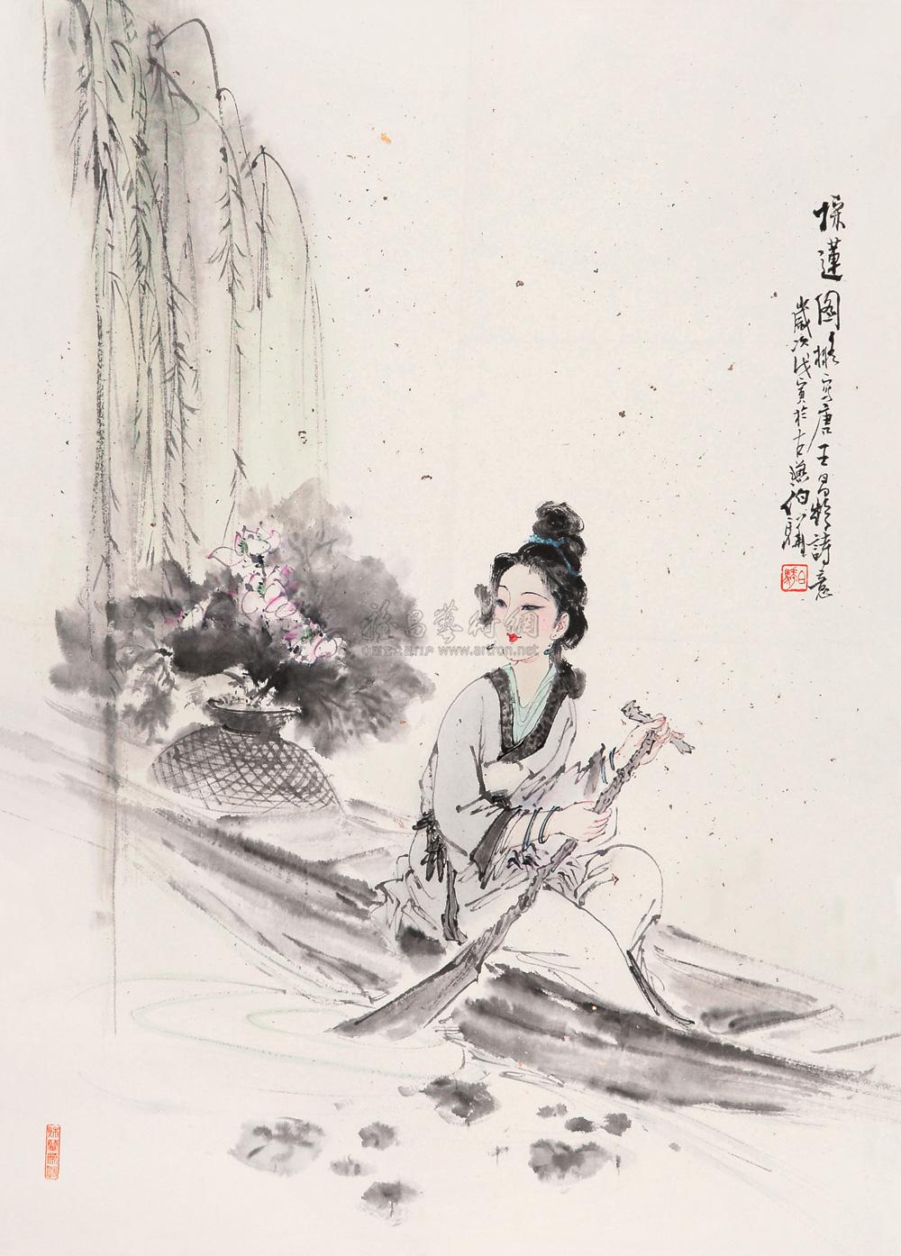 0182采莲图立轴纸本