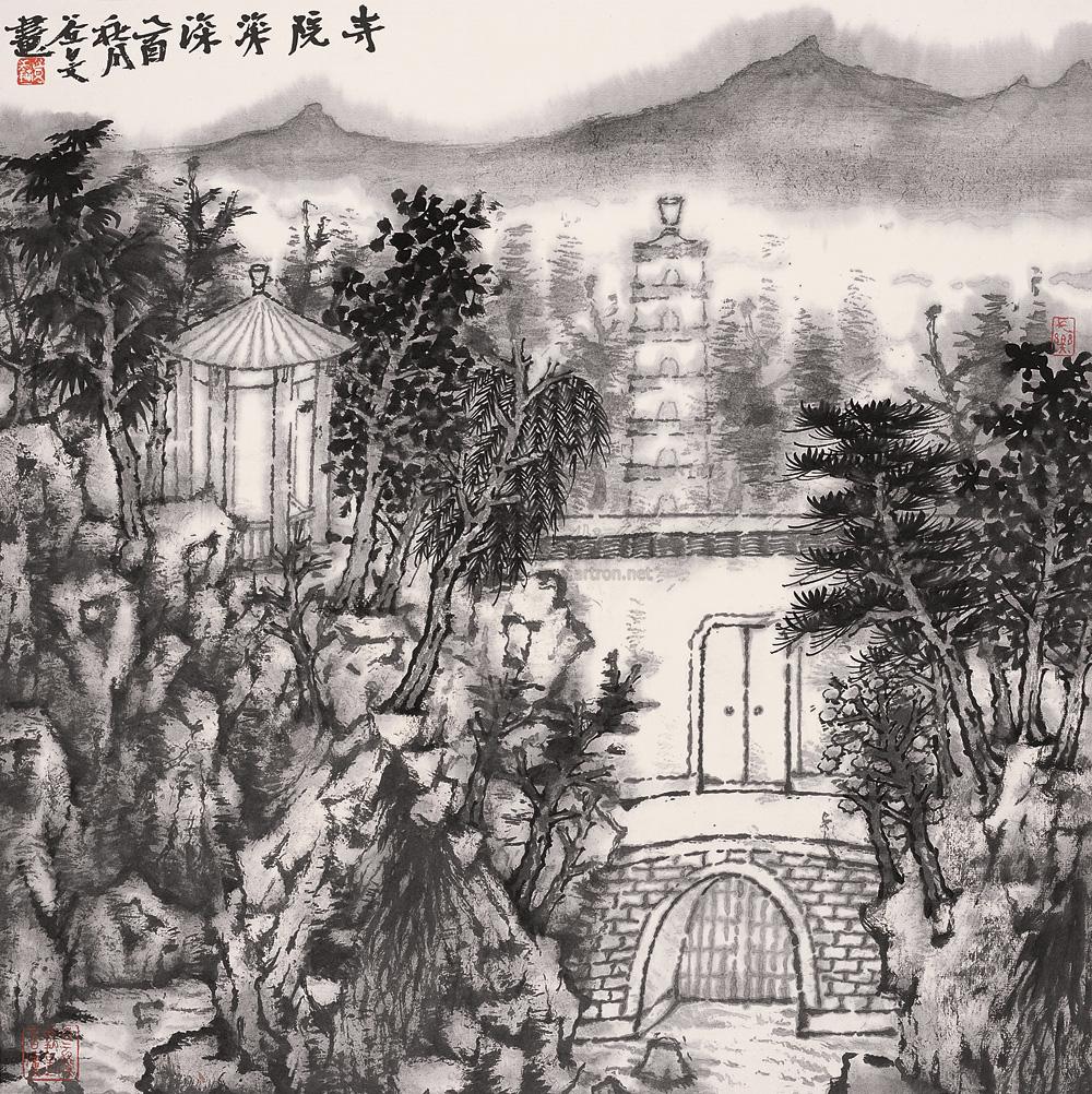 0079 2005年作 寺院深深 镜心 水墨纸本