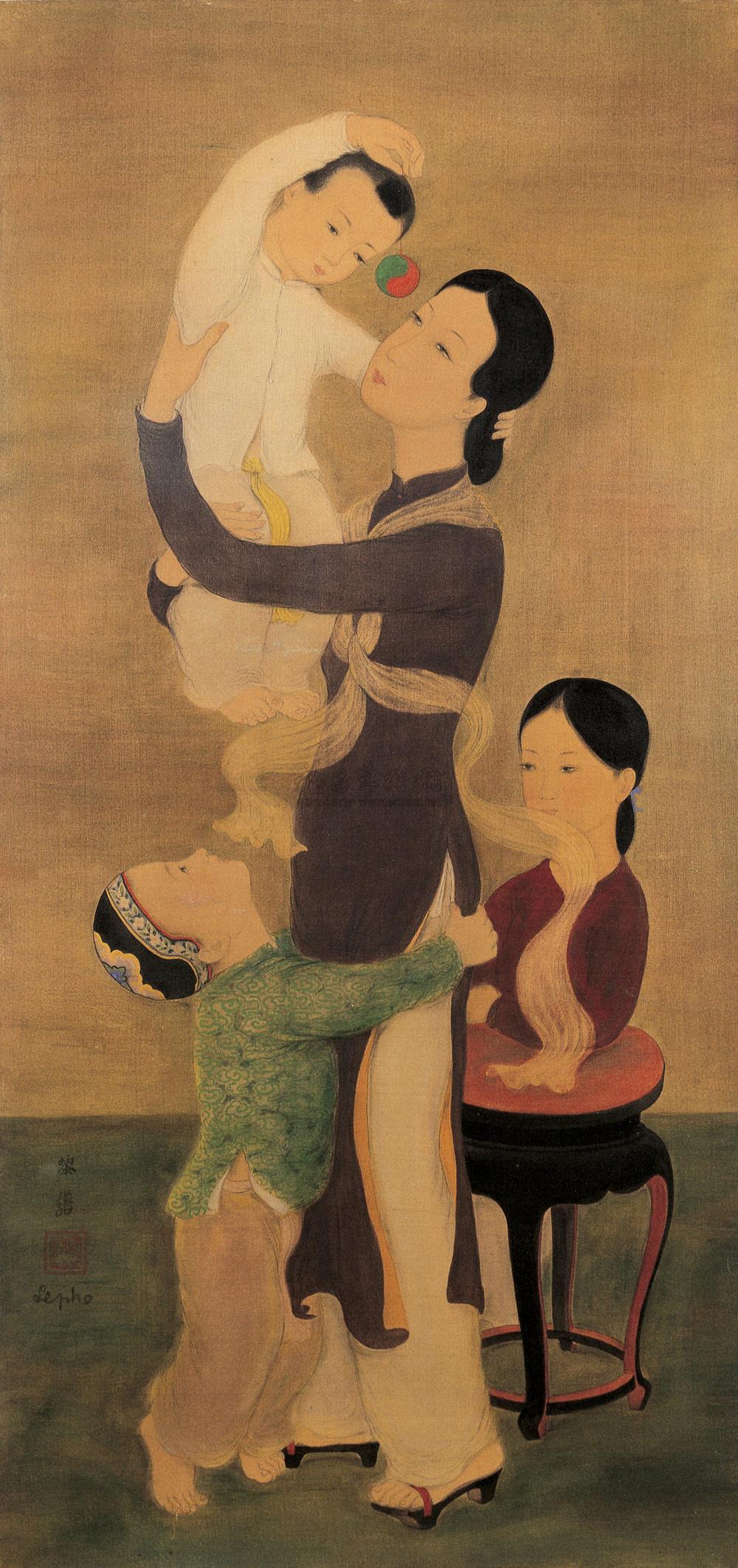 Une M鑢e Et Ses 3 Enfants A Mother And Her 3 Children Gouache And Ink On Silk 拍卖品 图片 价格 鉴赏 水粉水彩 雅昌艺术品拍卖网