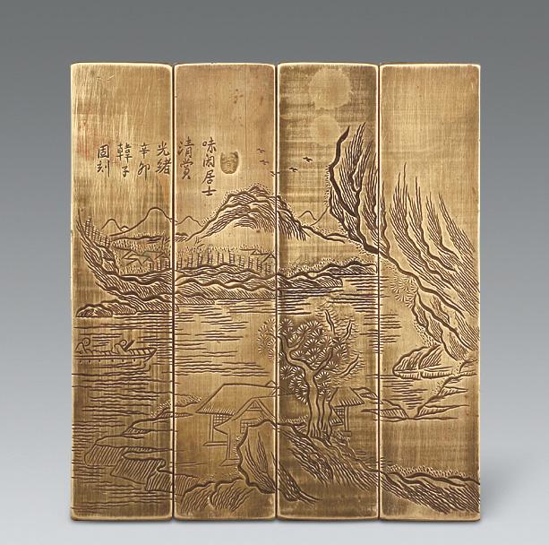 1543清铜刻山水通景镇尺四只