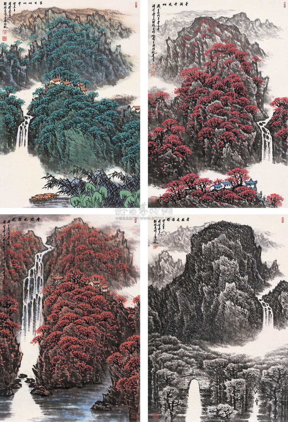 【四季山水 四屏 设色纸本】拍卖品_图片_价格_鉴赏_绘画_雅昌艺术品