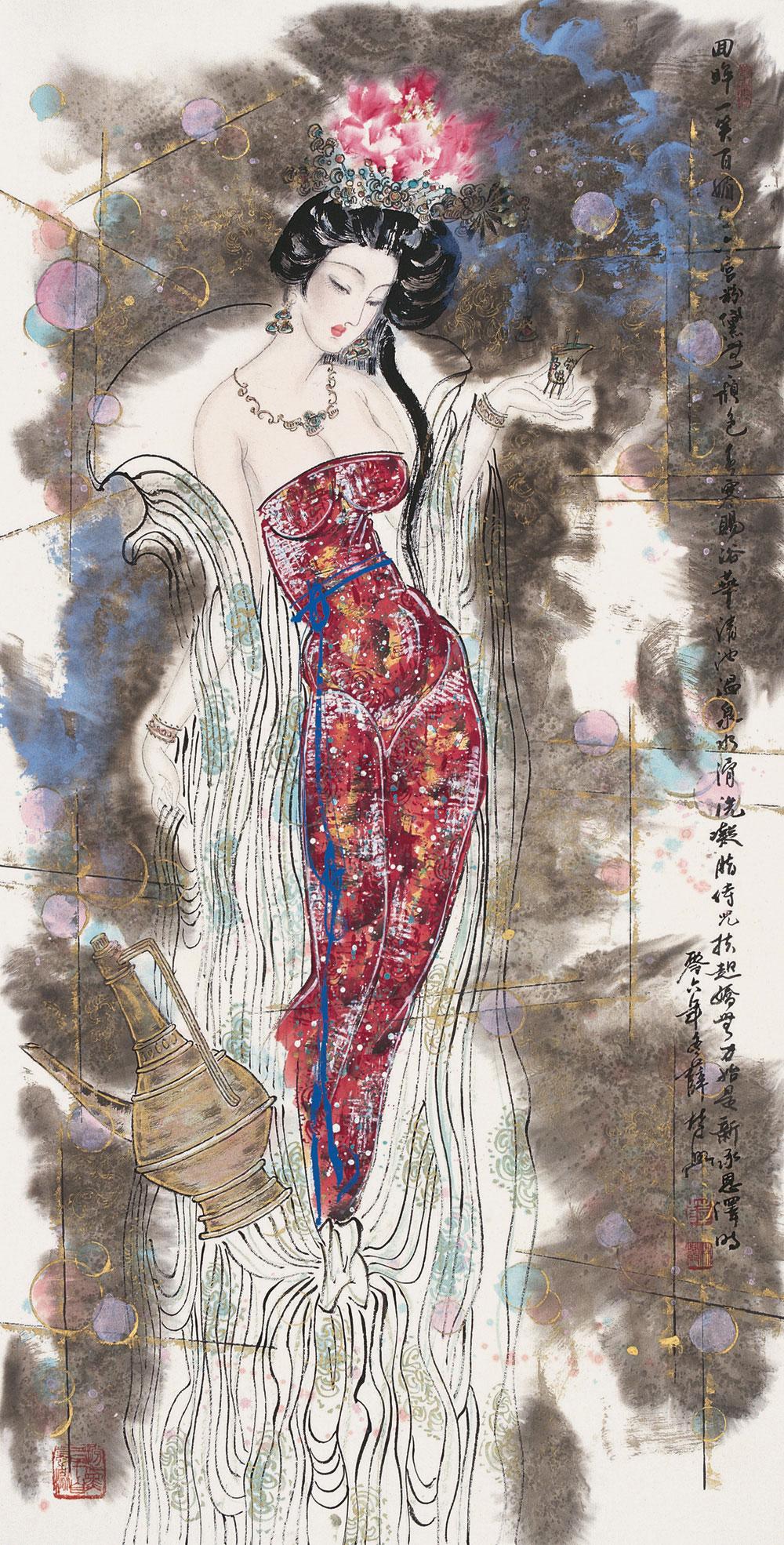 13342006年作贵妃出浴镜心设色纸本