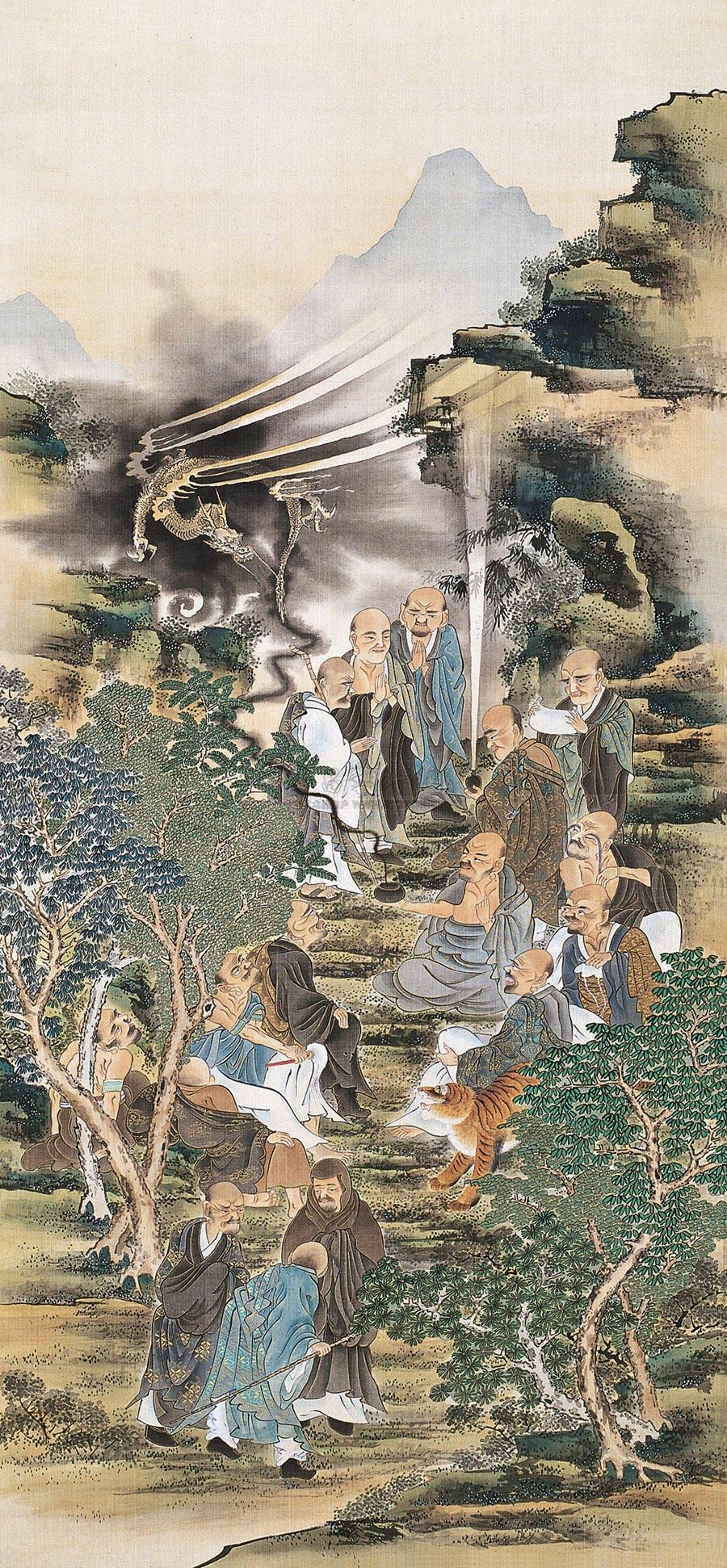 0904十六罗汉图立轴设色绢本