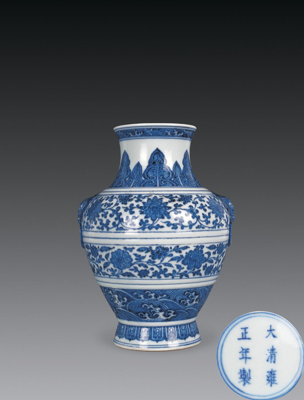 【清雍正 青花缠枝莲纹铺首尊】拍卖品_图片_价格_鉴赏_清代青花瓷器