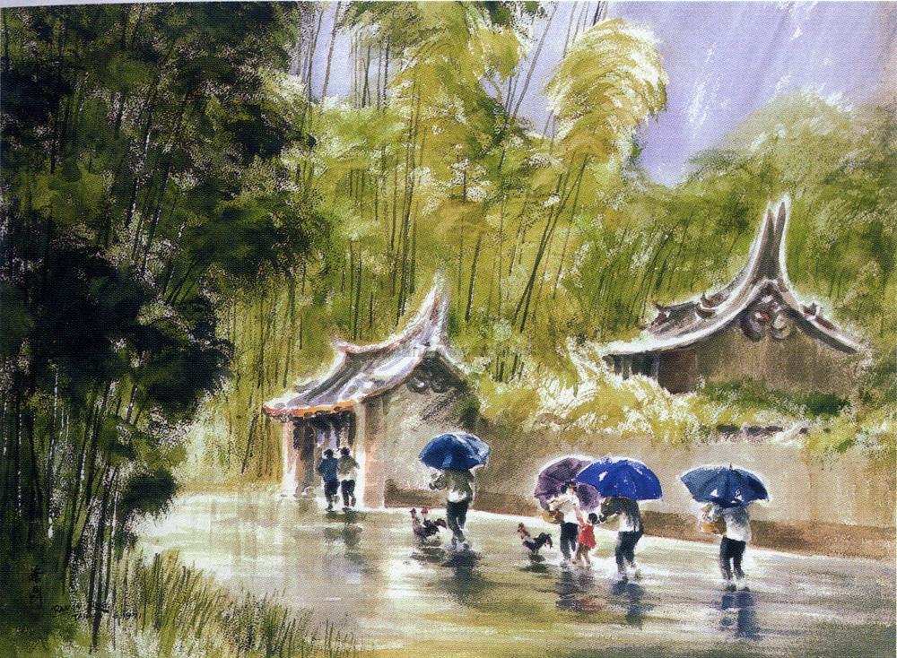 0033 1971年作 雨中即景 水彩 纸