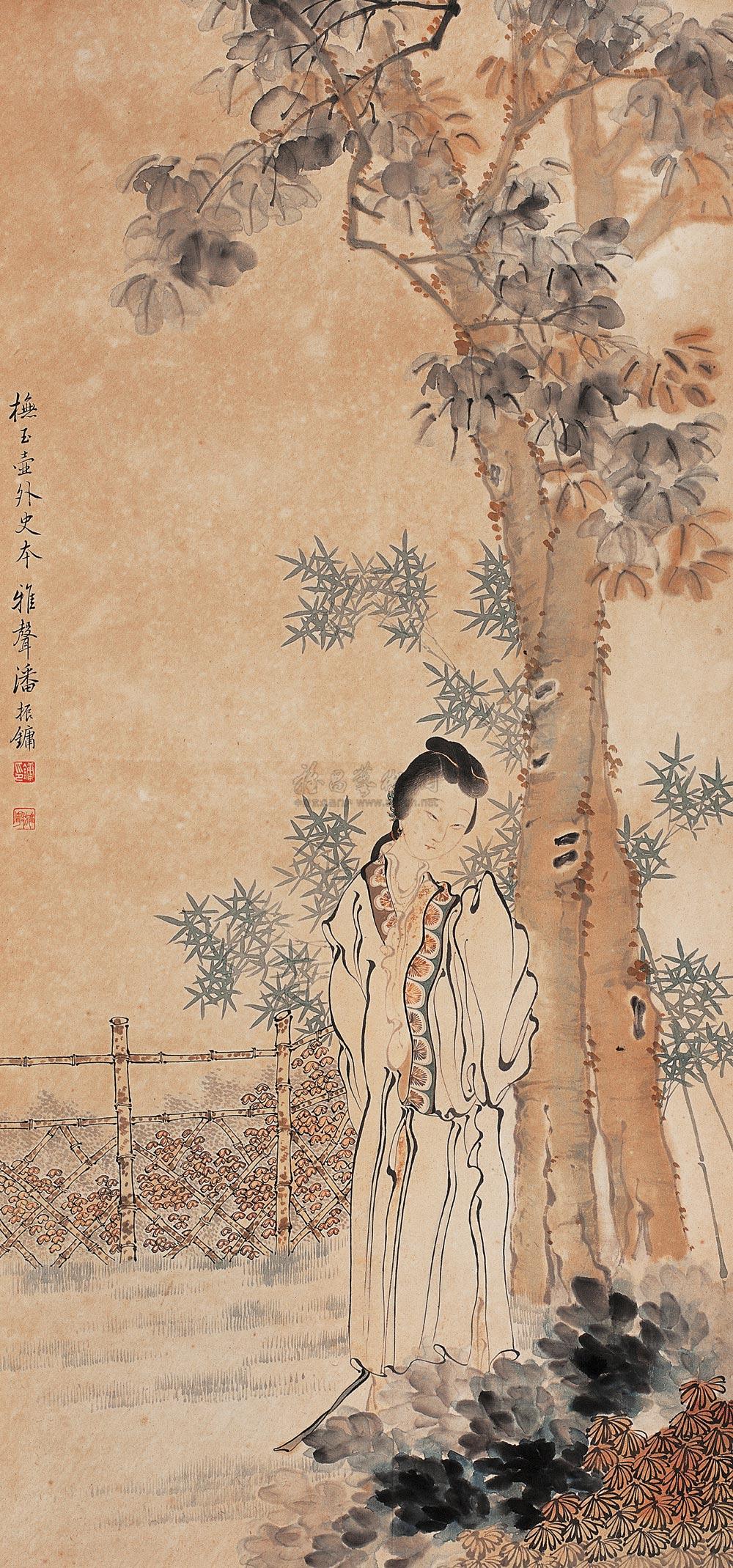 0806桐荫仕女图立轴设色纸本