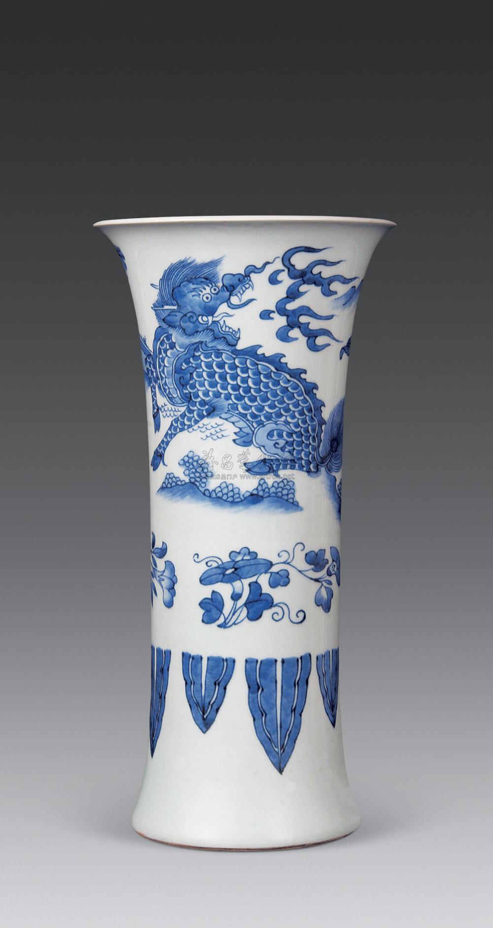 【清顺治 青花麒麟芭蕉纹花觚】拍卖品_图片_价格_鉴赏_清代青花瓷器