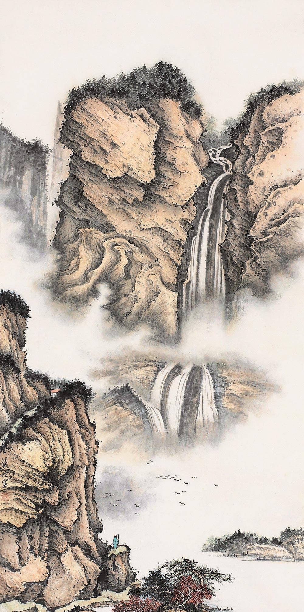 0058山水立轴设色纸本
