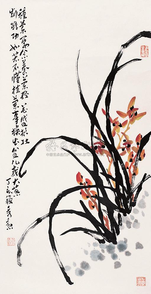 0265彩墨兰花镜心设色纸本