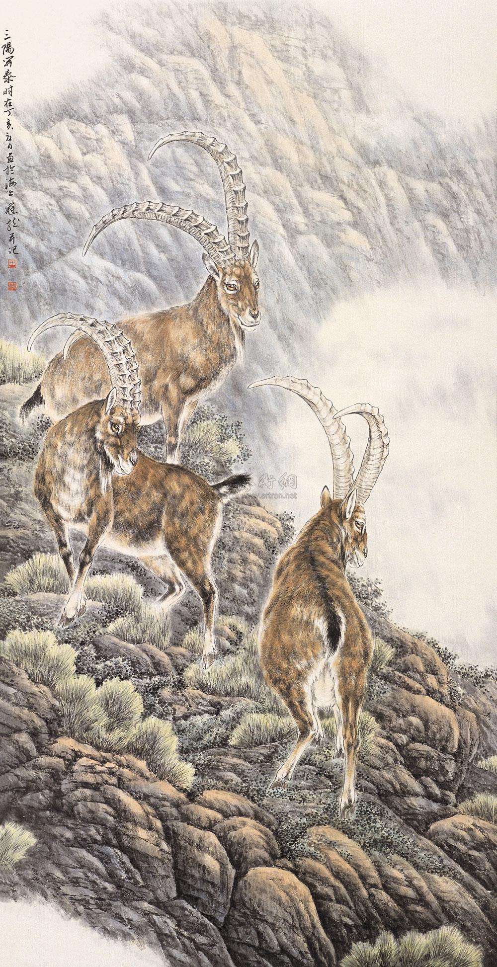 12722006年作三阳开泰立轴设色纸本