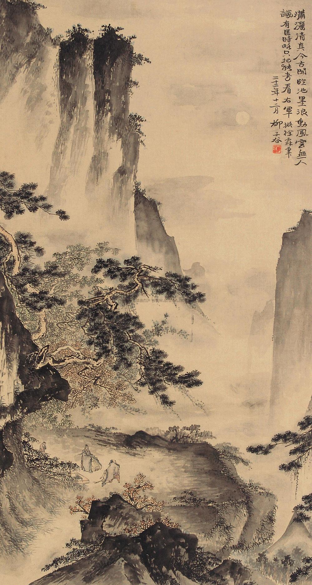 0519对月图立轴设色绢本