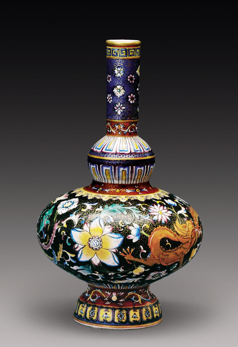 0312清乾隆珐琅彩龙凤纹葫芦瓶