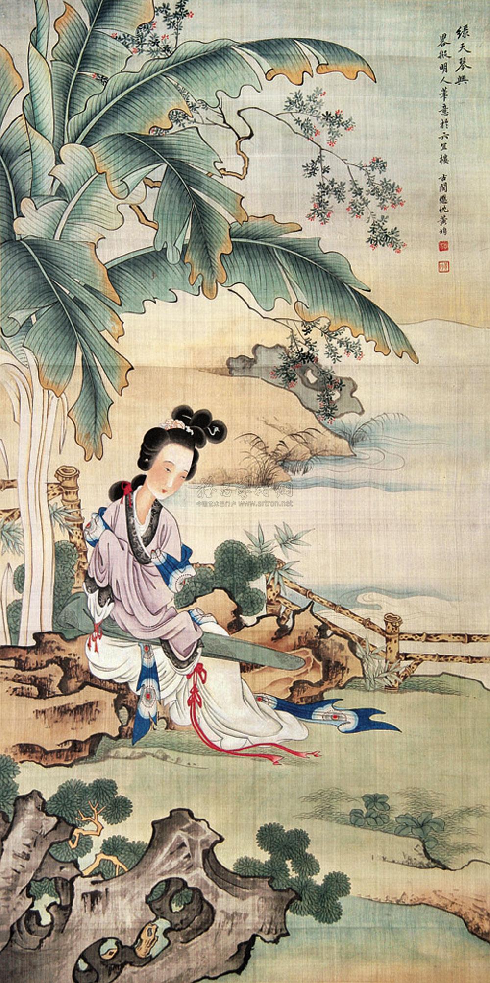 0664芭蕉仕女图绢本立轴