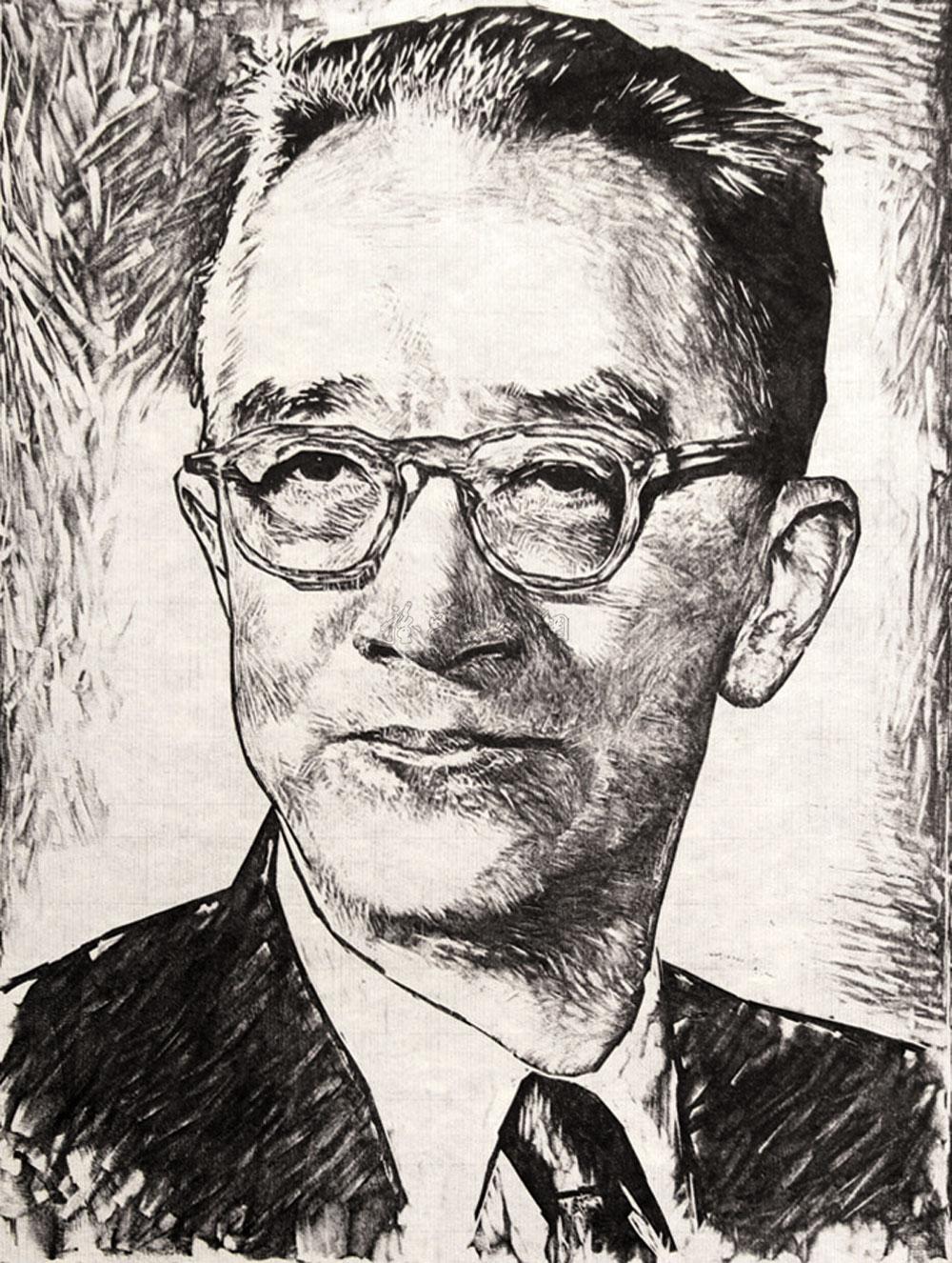 1923版画胡适造像镜心