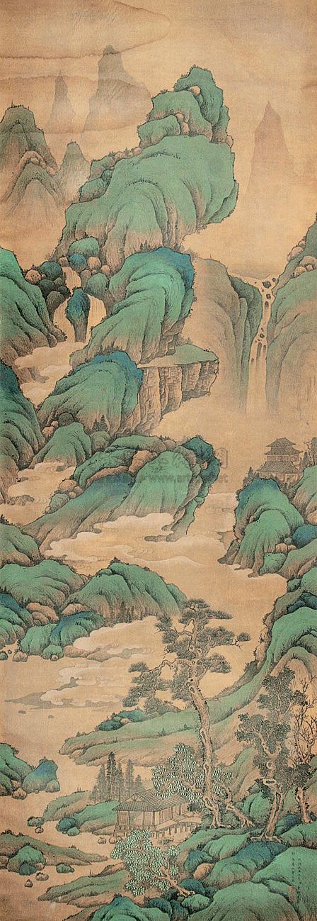 0003 仿仇英青绿山水 立轴