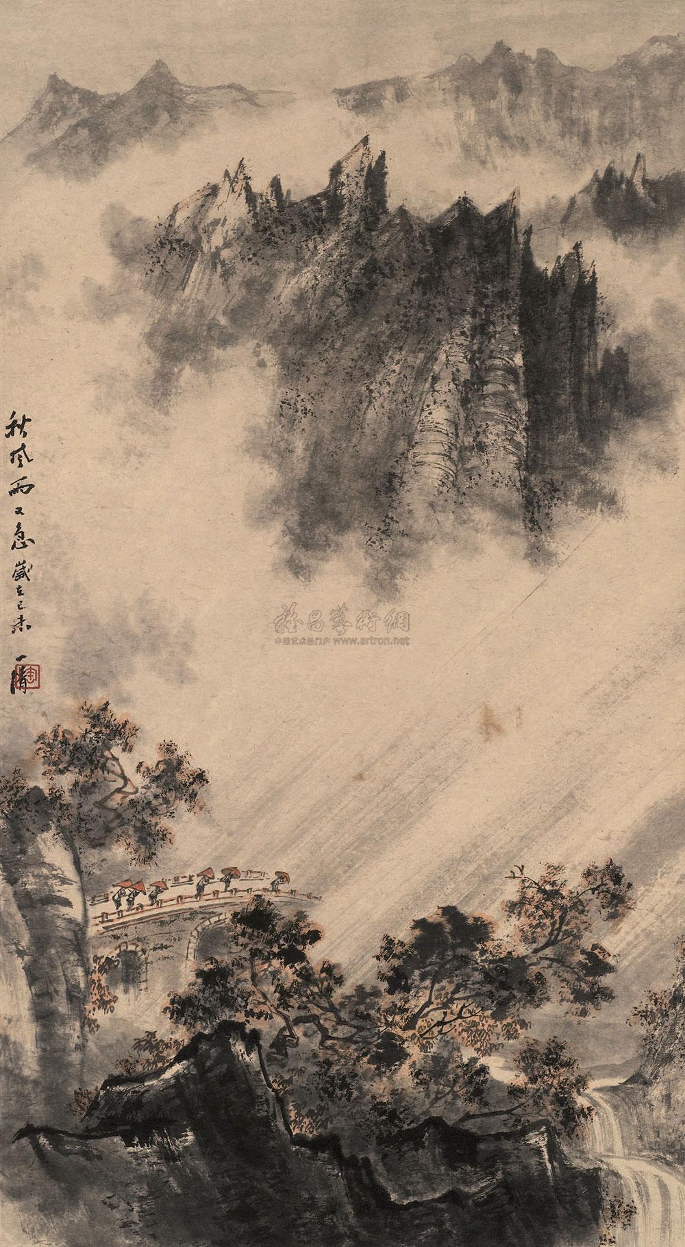 0166 1979年作 萧瑟秋雨行 立轴 设色纸本