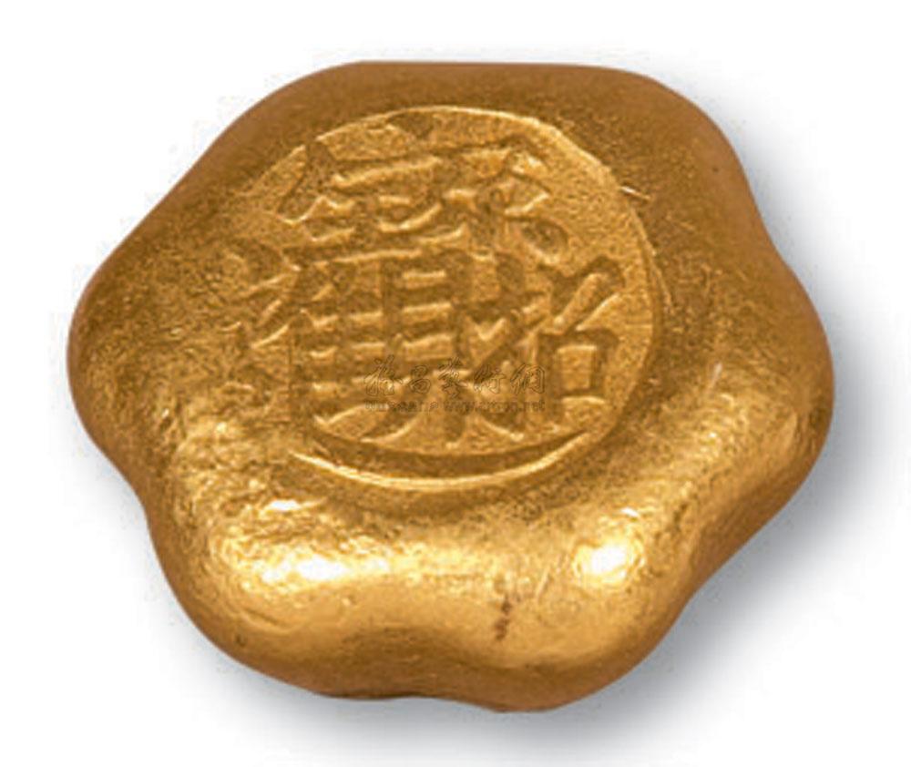 4877清末民初招财进宝四体合一茶花型一两金锭