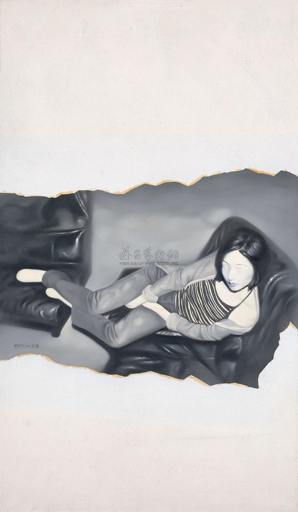 08762000年作斜躺的女孩之二布面油画
