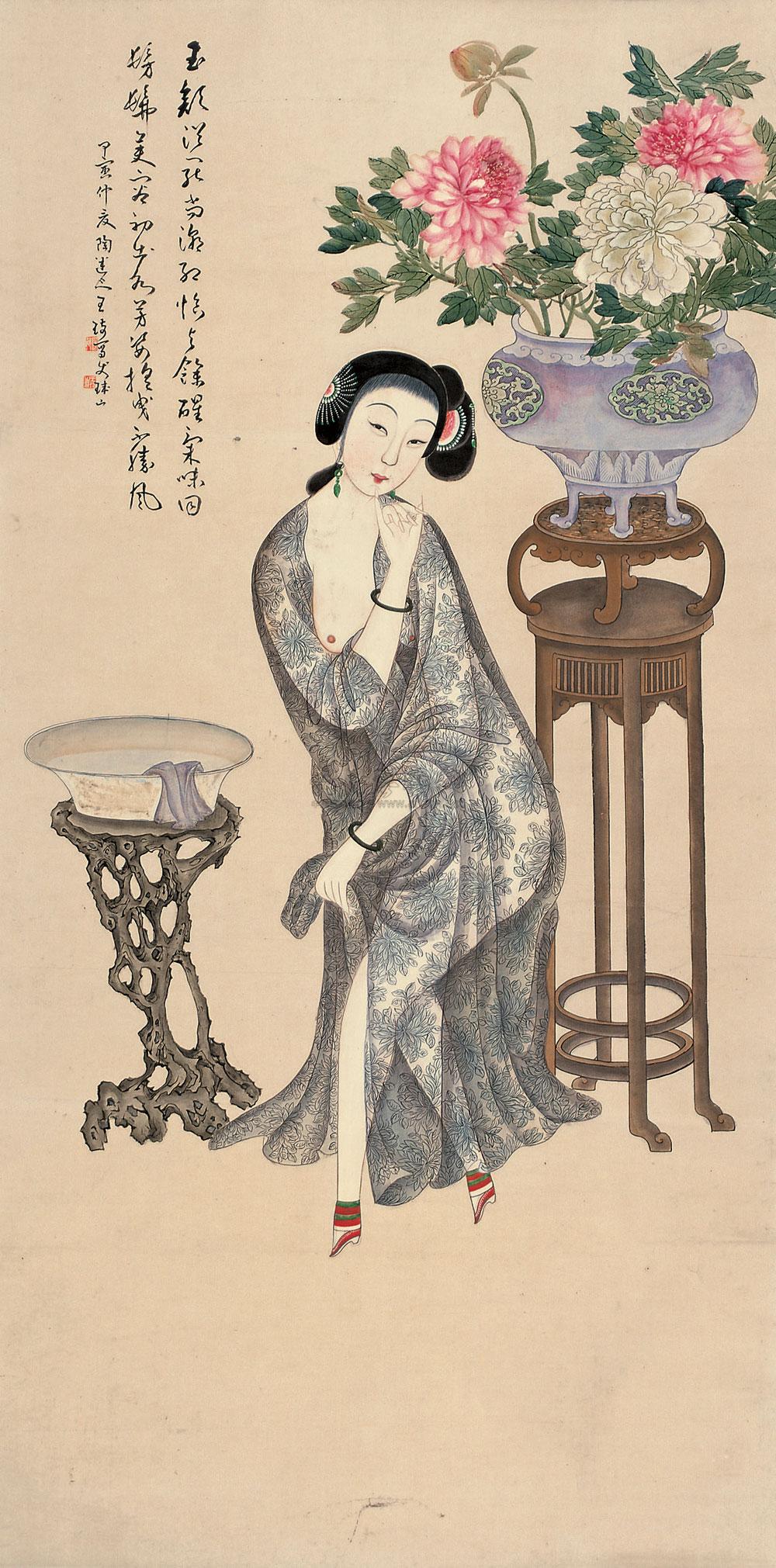 2085 出浴图 立轴 设色纸本