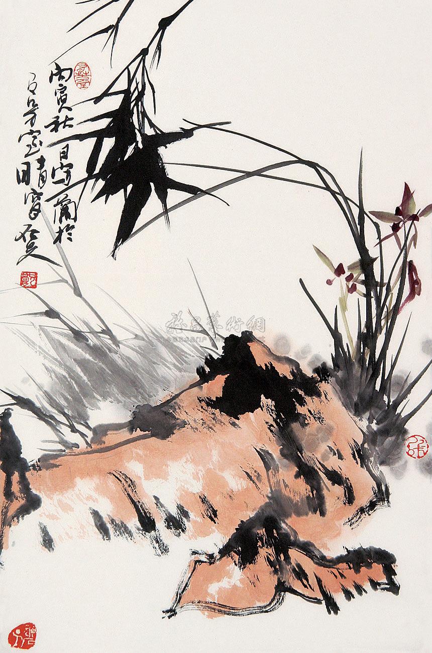 0046 兰竹 立轴 设色纸本