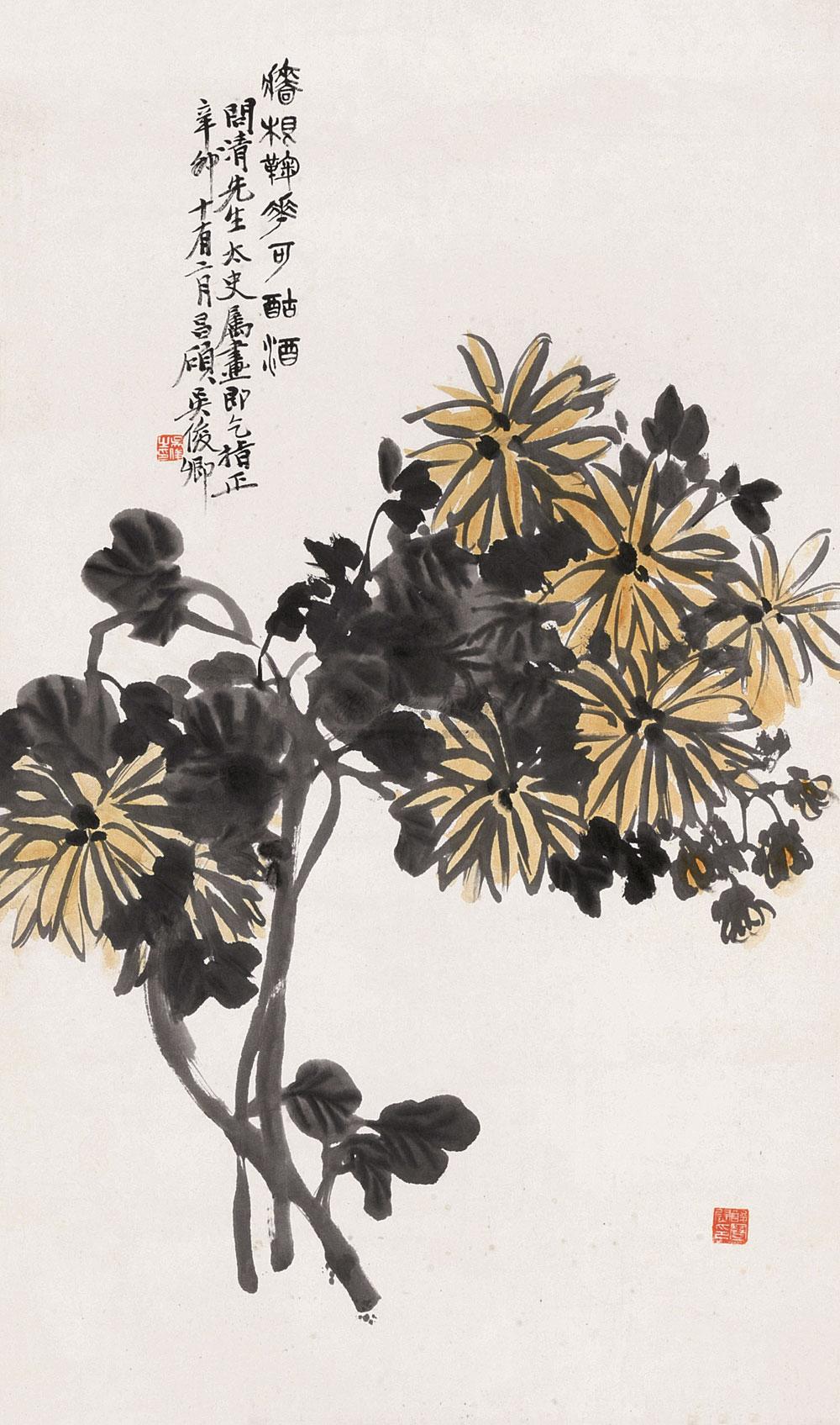 *0529 辛卯(1891)年作 菊花沽酒 镜心 纸本