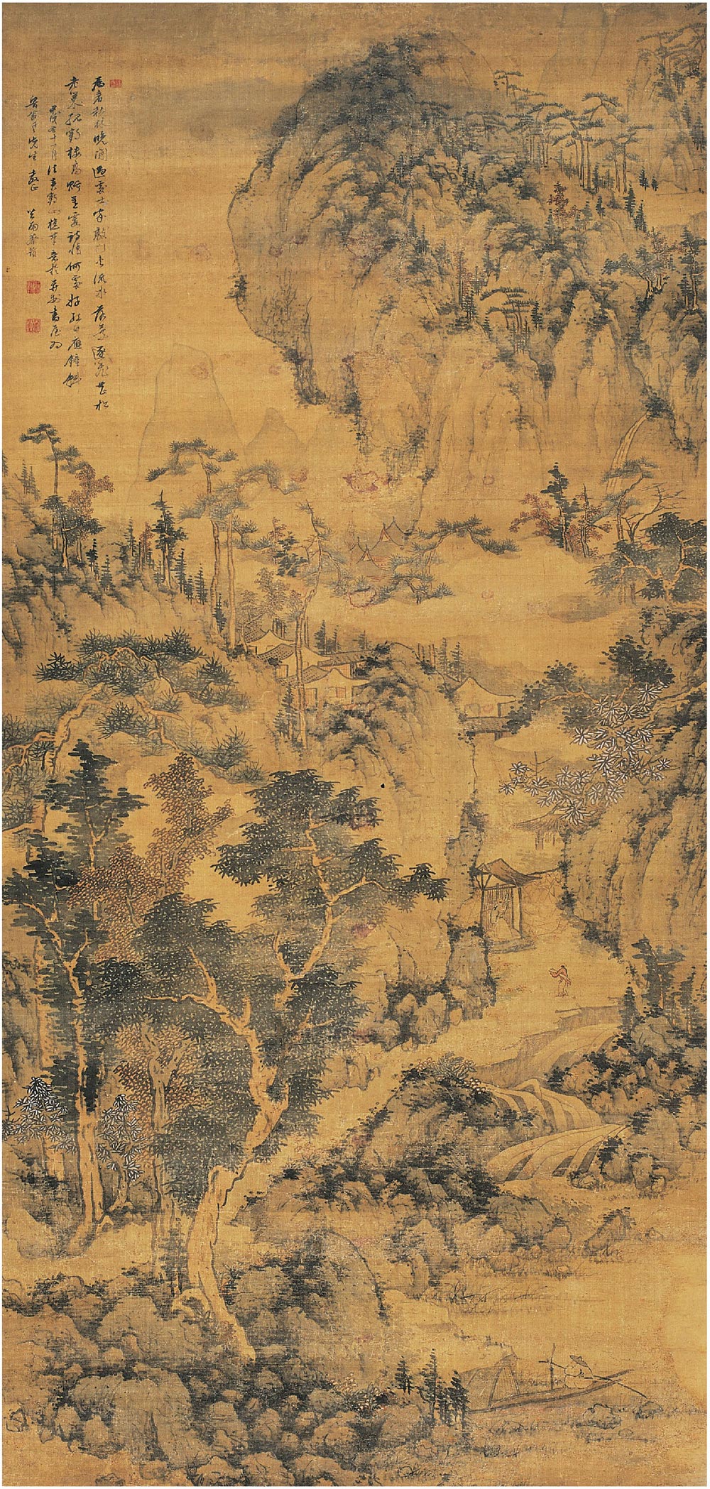 0370溪山访友图立轴设色绢本