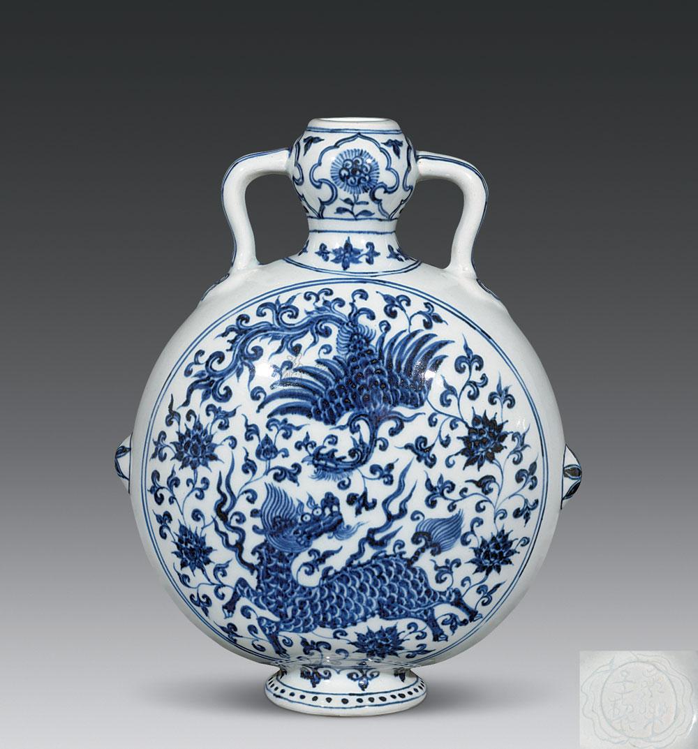 永乐 青花"麒麟引凤"纹绶带瓶】拍卖品_图片_价格_鉴赏_明代青花瓷器