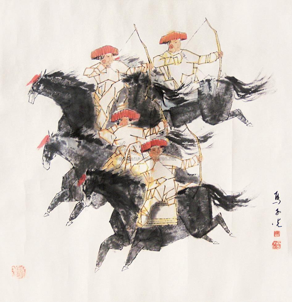 0025 狩猎图 镜心 纸本