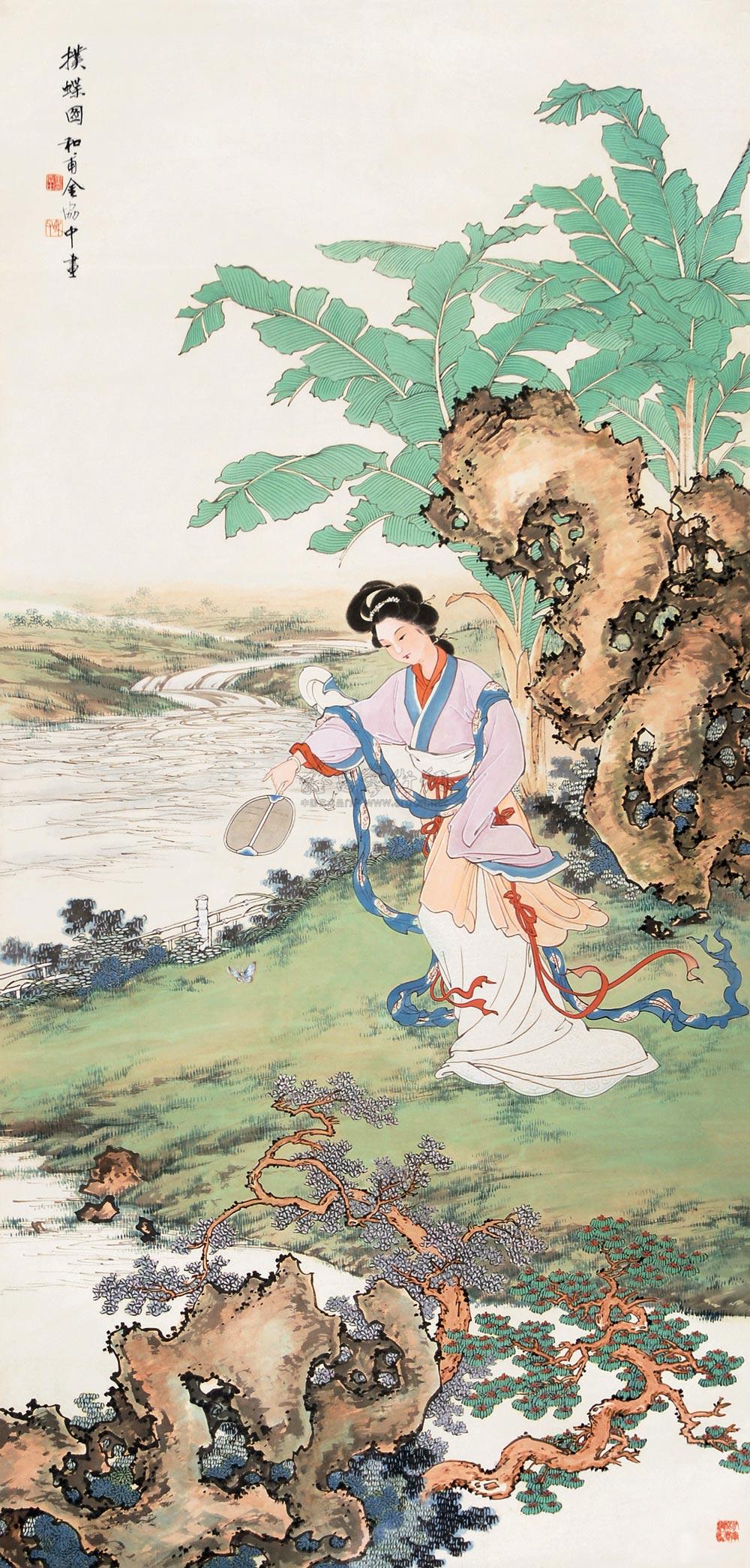 0095 扑蝶图 立轴