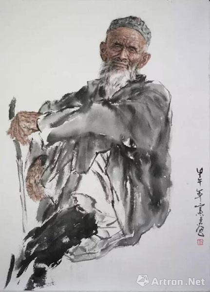 《维吾尔牧羊人》  吴宪生 110x100cm