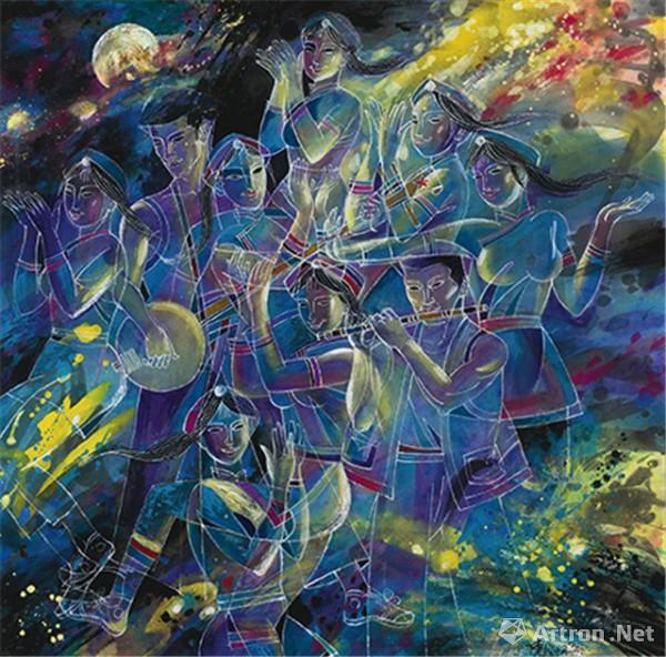 《阿细跳月》  陈力  75x75cm 2014年 油画
