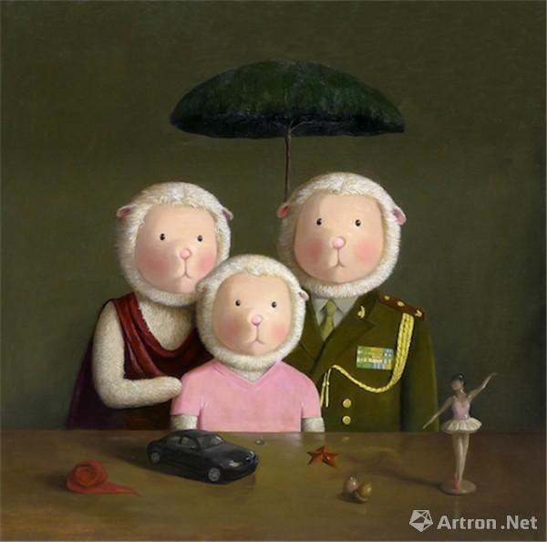 《三口之家》  杨媛媛 53x53cm 2015年 版画