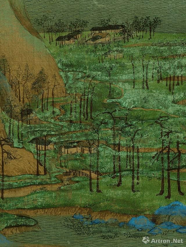 《千里江山图》局部  王希孟 纵51.5cm 横1191.5cm 北宋 绢本,设色