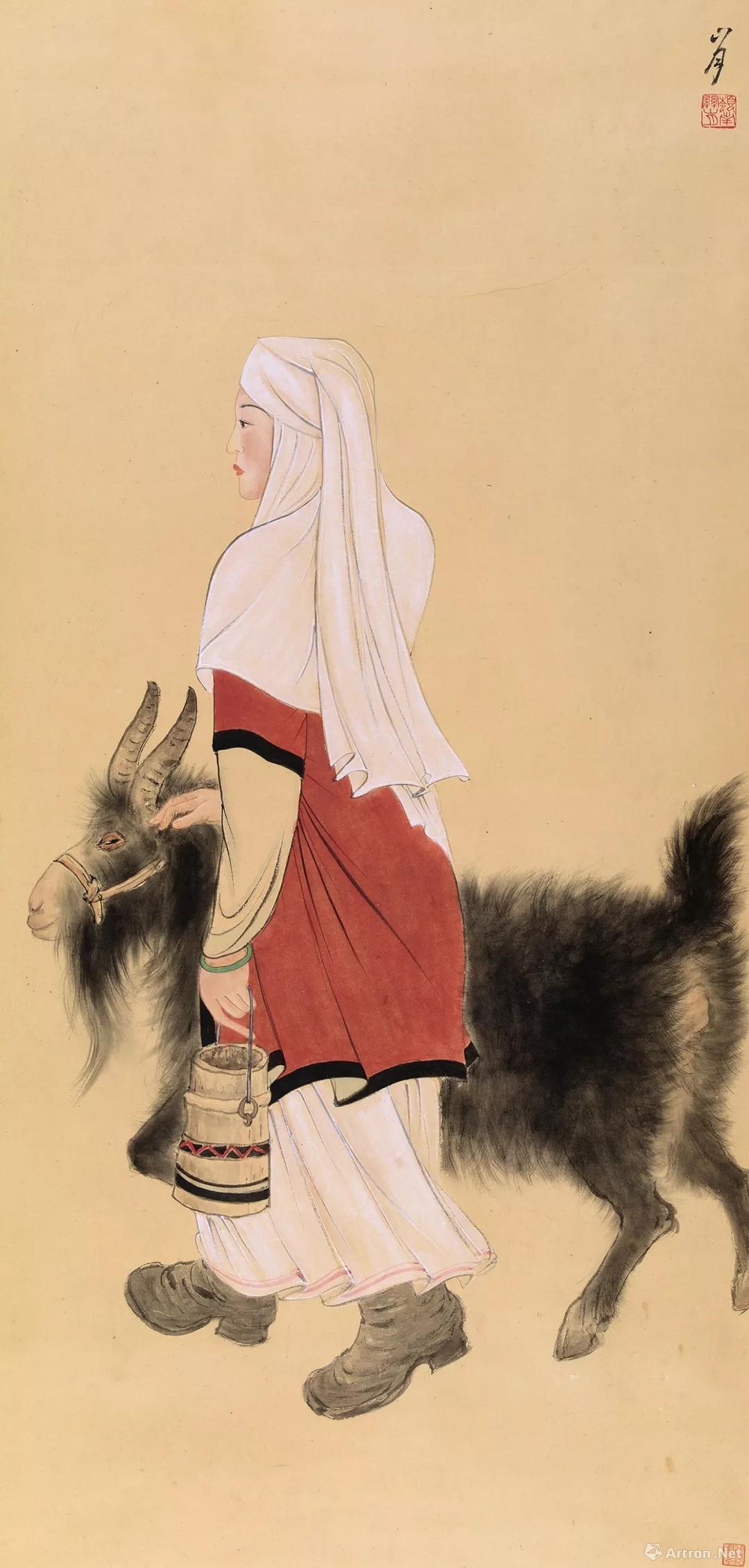 《牧羊女》  关山月 118x56.5cm 作于40年代