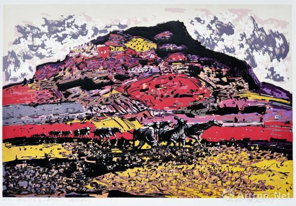 《阳光照山谷》  贺昆 60x90cm  版画