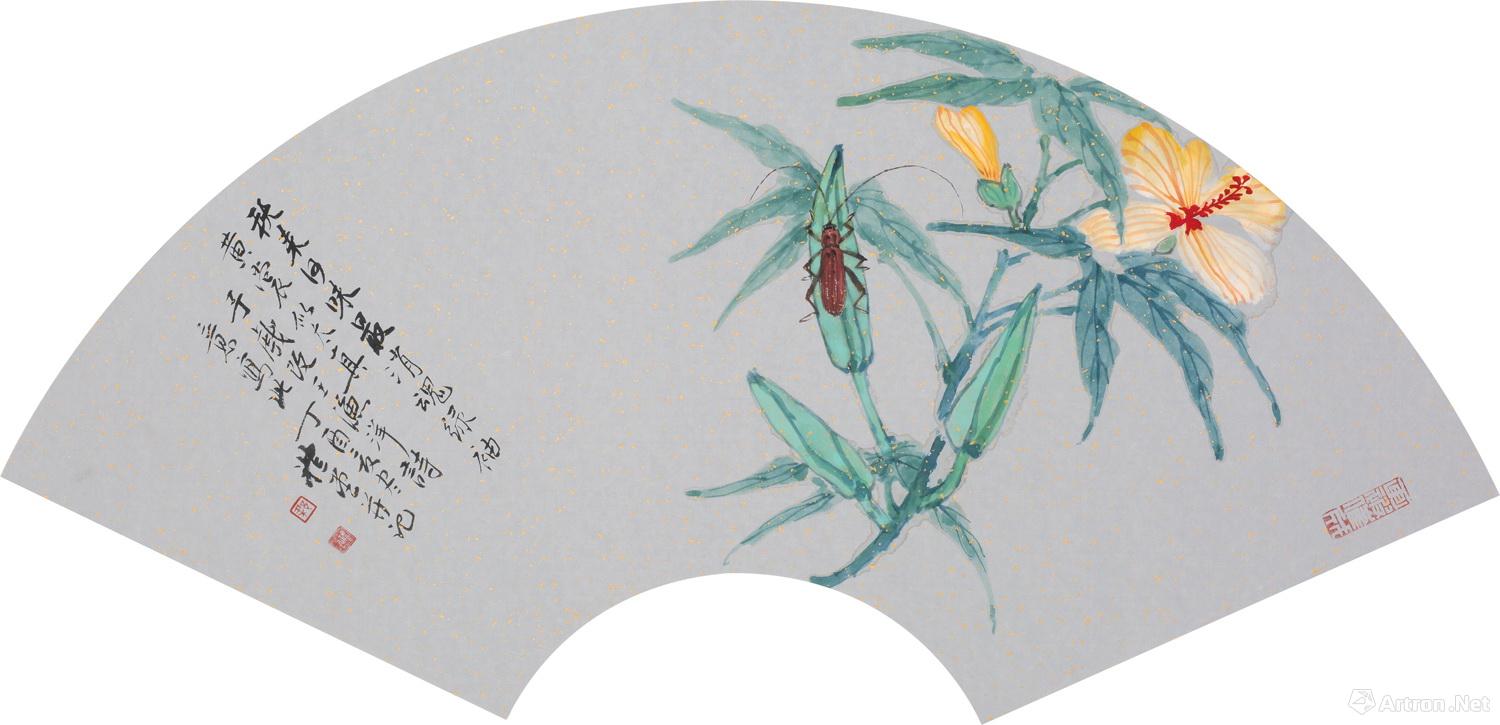 《秋葵黄裳》  梁基永 58x28cm  国画