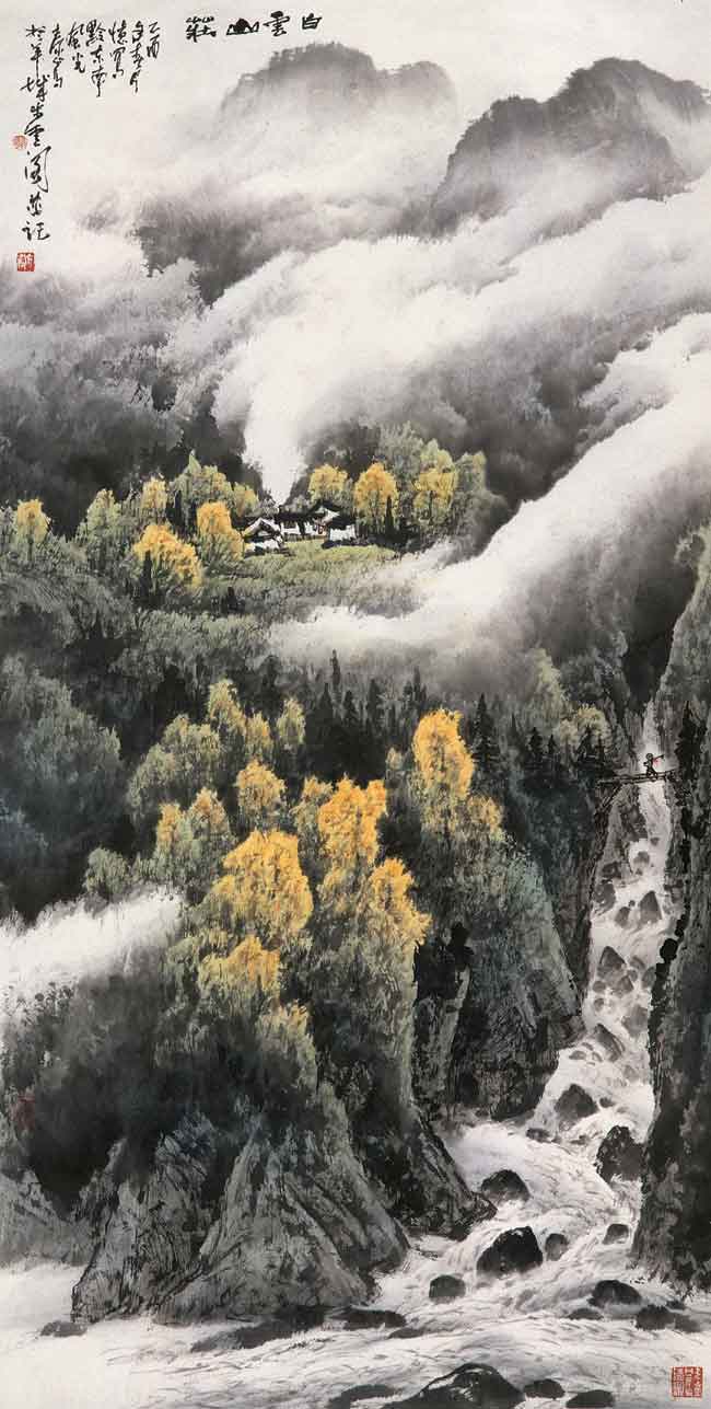 庞泰嵩 《白云山庄》 138.6×71cm 纸本设色