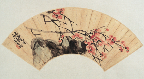吴昌硕 红梅 扇面 17*52cm
